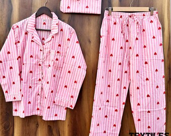 Zachte katoenen pyjamaset dames: driedelige nachtkleding, gezellige outfit voor thuisgebruik