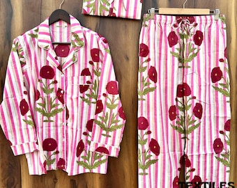 Driedelige katoenen pyjamaset: relaxte pasvorm, comfortabele dagelijkse outfit