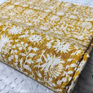 Indian Hand Block Floral Print Kantha Bedspread Twin Queen Size Cotton Throw Blanket Bed Cover Quilting Boho Bedding Quilted Bohemian Gudari
