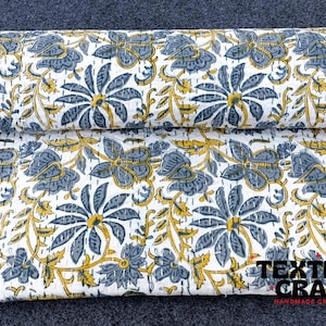 Hand Crafted Cotton Kantha Quilt Gray And Yellow Block Print Throw Kantha Bed Cover Bedding Moody Decor Bedspread Kantha All Sizes Available