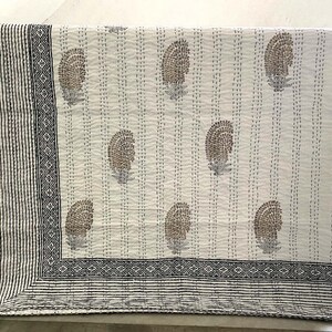 Indian Kantha Bed Cover, 100% Cotton Kantha Bedspread, Beautiful Print Kantha Quilt, Hand Block kantha Comforter And Coverlet