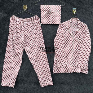 Hand Block Print Cotton Women’s Night Suit | Valentine Print Loungewear PJ’s Set, Women’s Pajama Set, Indian Night Wear Dress With Pockets