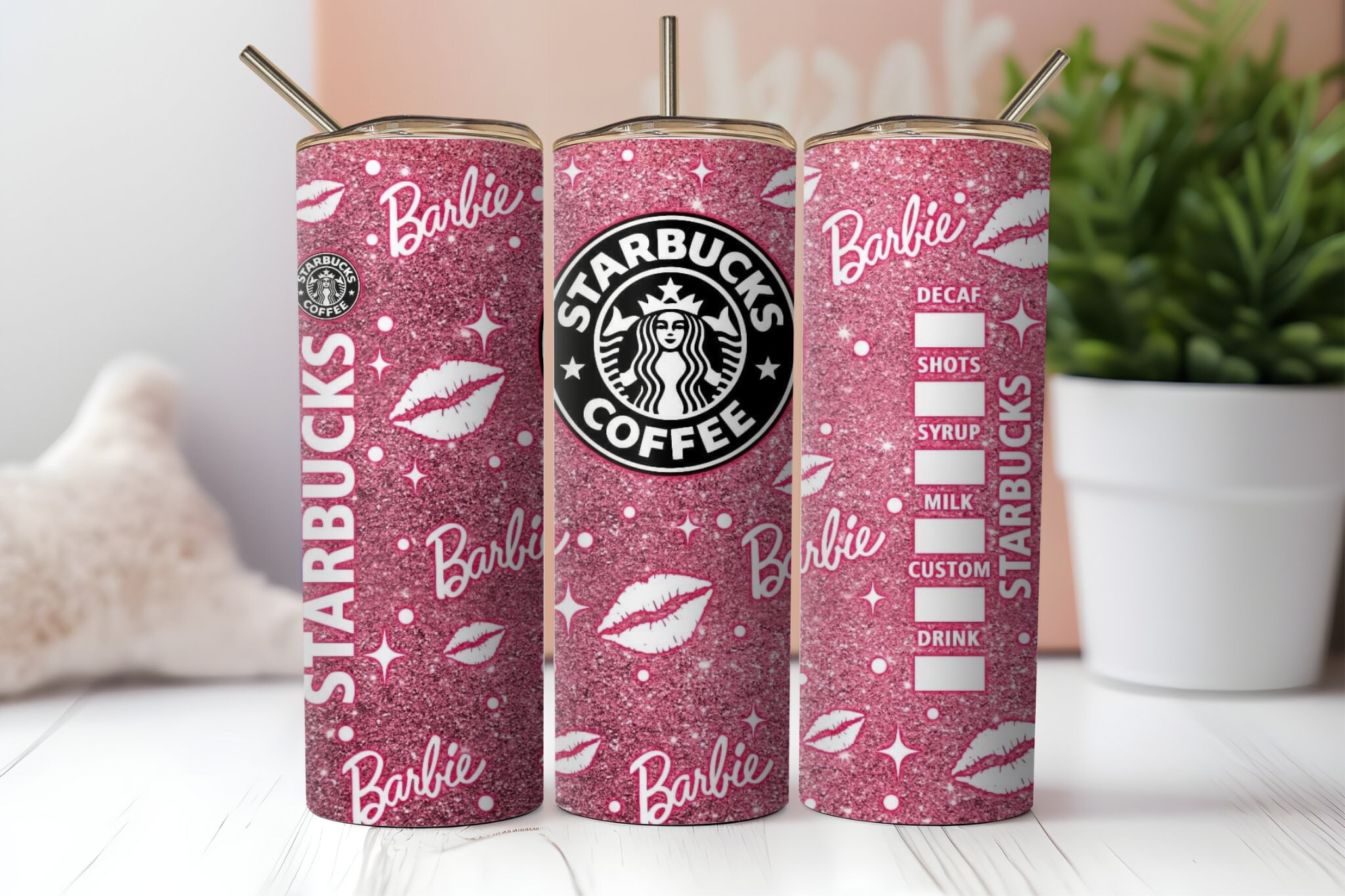 Starbucks Barbie Tumbler Pink Glitter Barbie Starbucks 20oz Etsy
