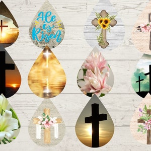May include: Ten digital images of water drop shapes with various Easter themes.  The images include crosses, flowers, and the words "He is Risen".