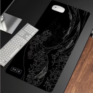 Alfombrilla de escritorio con olas del mar japonés, alfombrilla de ratón para juegos impermeable