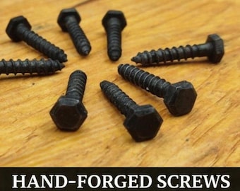 Vis forgées à la main - Vis à bois rustiques décoratives pour crochets, cintres, supports d'étagère et meubles, Quincaillerie de forgeron, M4 / M5