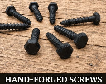Hand-Forged Screws – Decorative Rustic Wood Screws for Hooks, Hangers, Shelf Brackets & Furniture, Blacksmith Hardware, M4 / M5