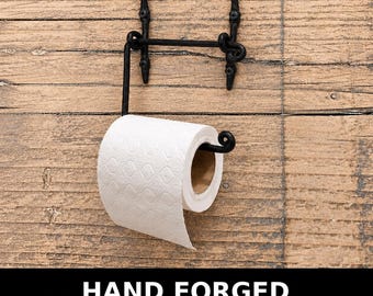 Hand Forged Toilet Paper Holder, Wrought Iron Toilet Roll Holder, Rustic Wall Mounted Holder, Black Bathroom Decor