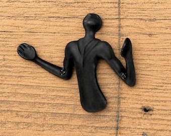 Black Cast Iron Human Figure Wall Hook – Sculptural Double Coat Hook, Quirky Character Hanger