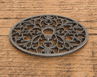 Oval Cast Iron Trivet – Florentine Hot Pot Stand, Victorian Table Protector & Vintage Kitchen Decor
