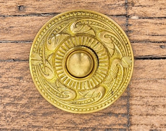 Ornate Brass Doorbell Button – Round Rococo Bell Push, Vintage Style Hardware