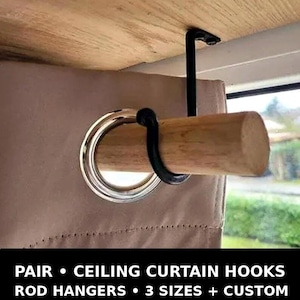 Uchwyty na karnisze kute ręcznie (para) – uchwyty na karnisze/podpory na drążki, montaż sufitowy, stal surowa, woskowana, czarna, 3 rozmiary + zamówienie niestandardowe