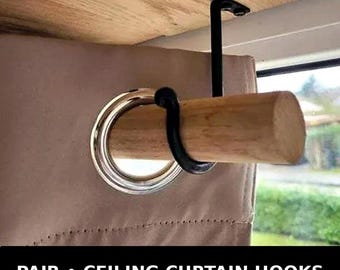 Hand-Forged Ceiling Curtain Rod Hooks – Pair of Top-Mount Holders, 3 Sizes + Custom