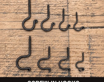 Hand Forged Screw-In Utility Hook – Safety J or Open C, 40/60/80/100 mm, Black or Waxed Raw Steel