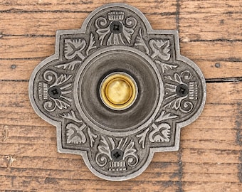 Gothic Cast Iron Doorbell Button – Ornate Quatrefoil Bell Push, Antique Style Door Hardware