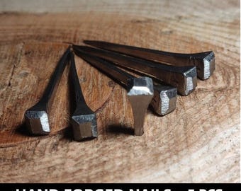 Hand Forged Nails - Blacksmith Decorative Iron Nails for Rustic Furniture, Doors, Boxes & Wood Crafts - Set of 5