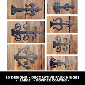 Decorative Dummy Strap Hinges – Faux Garage Door Decor, Carriage House Hardware, Matte Black Steel, 10 Designs