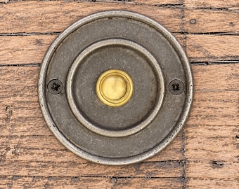 Rustic Cast Iron Doorbell Button – Round Vintage Style Bell Push, Industrial Door Hardware