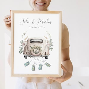 Regalo de boda, dinero, regalo, coche de boda, idea de regalo, coche de boda, SÍ, dinero, paquete creativo, personalizado, bricolaje, embalaje para pareja de novios