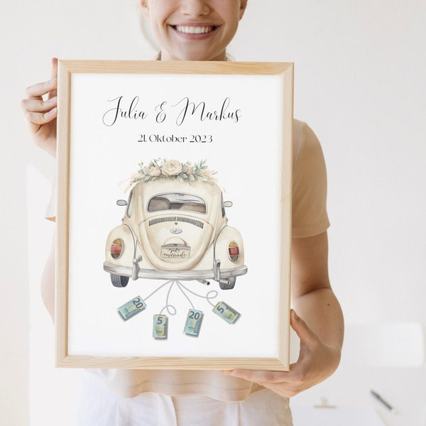 Money gift "wedding car" for the bride and groom, personalized, digital download, money gift for the wedding, wedding gift