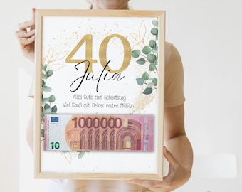 Geldcadeau 30e verjaardag 40e verjaardag gepersonaliseerd geld verjaardagscadeau | DIY geld cadeau eerste miljoen foto | creatieve vrouw man