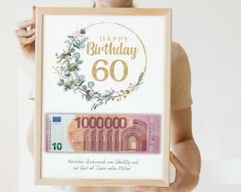 Money gift 60th birthday instant download | Birthday gift woman man friend money gift funny I PDF to print yourself DIY