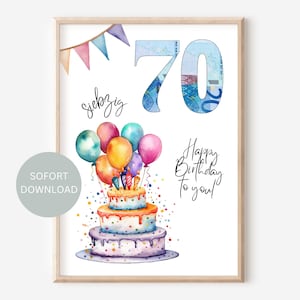Money gift 70th birthday download now | Birthday gift woman man friend money gift funny I PDF to print yourself DIY