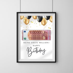 Geschenk Geld Geburtstag | Geburtstagsgeschenk Sohn Tochter Kind Teenager | Geldgeschenk Deine erste Million | Poster sofort Download