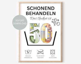 Direct te downloaden: Geldcadeau voor je 50e verjaardag | Verjaardagscadeau-idee voor mannen en vrouwen | Grappig geldcadeau-idee | Printbaar PDF-bestand