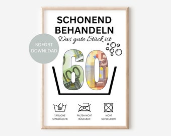 Money gift for a 60th birthday - instant download | Funny birthday gift for women, men, and friends | DIY printable PDF