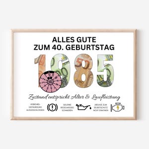 Geldgeschenk 40. Geburtstag Mann Jahrgang 1985 Freund personalisiert Geld Geburtstagsgeschenk DIY Geschenkidee verpacken Poster PDF Download