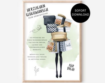 Money gift birthday shopping voucher money wrapping I DIY birthday gift girl gift idea craft woman instant download