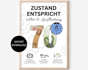 Cash gift 70th birthday 1955 birthday gift dad husband friend gift funny idea PDF instant download to print yourself DIY
