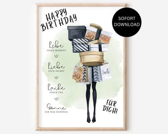 Money gift for a birthday, shopping voucher, money packaging | DIY birthday gift for girls, gift idea for women, instant download