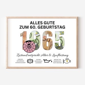 Ideia de presente de aniversário de 60 anos para homem e amigo, presente de aniversário personalizado de 1965, dinheiro, faça você mesmo, vintage, lendário, engraçado, faça você mesmo, download em PDF
