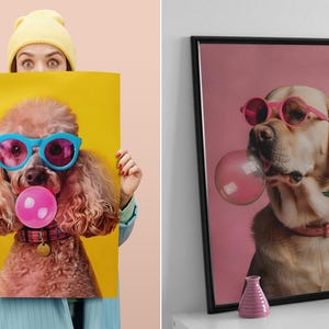 Colorful Dog Poster Set, Funny Dogs Wall Art, Bubble Gum Pets Print, Pop Art Animal Decor, Dog Lover Gift, Puppy Portrait Digital Download image 5