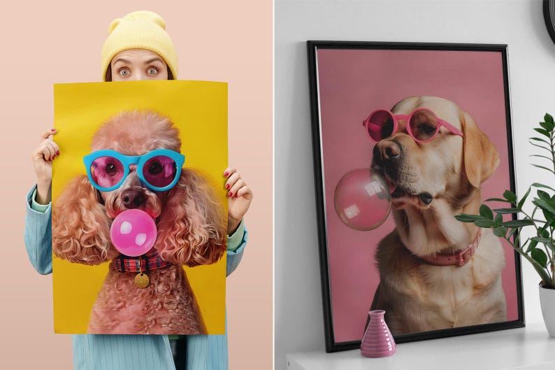Colorful Dog Poster Set, Funny Dogs Wall Art, Bubble Gum Pets Print, Pop Art Animal Decor, Dog Lover Gift, Puppy Portrait Digital Download image 5