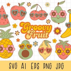 Kawaii fruta clipart Archivos Svg para cricut Piña svg Fresa clip art Limón svg Sandía clipart Kawaii clipart Uso comercial
