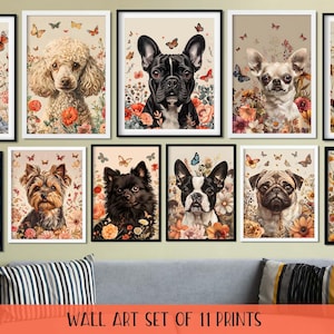 Dog With Flowers Printable Art, Floral Dog Wall Art Print, Dog Posters, Dog Print, Floral Puppy Painting, Dog Portrait, Animal Wall Decor