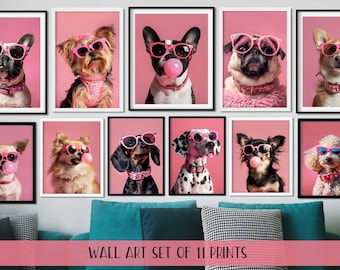 Playful Dog Wall Art Prints, Dog Puppy Posters, Dog Print, Cute Puppy Wall Art, Cool Puppy Portrait Digital Download, Animal Wall Decor