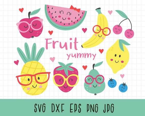 Kawaii fruit clipart, Svg files for cricut, Pineapple svg, Strawberry clip art, Lemon svg, Watermelon clipart, Kawaii clipart, Fruit svg