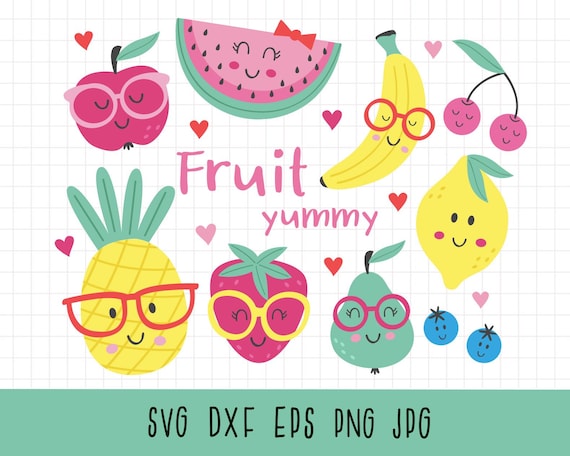 Kawaii fruit clipart, Svg files for cricut, Pineapple svg, Strawberry clip art, Lemon svg, Watermelon clipart, Kawaii clipart, Fruit svg