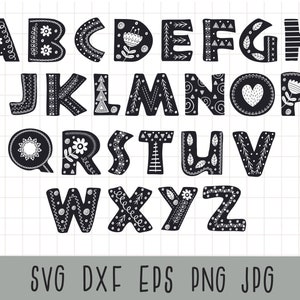 Clipart alphabet lettre clipart impression monogramme svg art noir et blanc lettres de l'alphabet art scandinave décoration de chambre d'enfant usage commercial