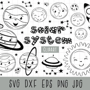 Kawaii Planets Clipart, SOLAR SYSTEM clipart, Space svg, Cute Planets, Smiley Planets, Sun svg, Jupiter, Mars, Earth, Commercial use