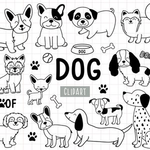 Hunderassen Clipart, Hunde Clip Art, Haustiere, Bulldogge Clip Art, Dalmatiner PNG, Beagle PNG, Welpe Clipart, süße Welpen, schwarz und weiß