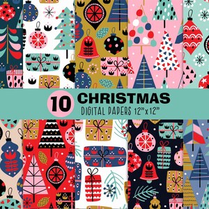 Christmas digital paper  Christmas seamless pattern Vintage christmas Christmas ornaments Christmas decor Digital background Retro Christmas