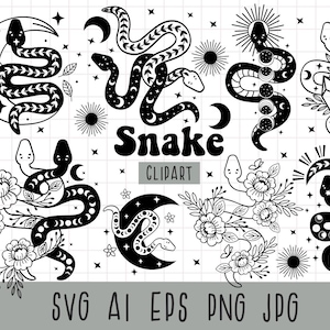 Snake svg, snake clipart, floral snake svg, snake tattoo svg,snake png, Mystical snake svg, Snake with flowers svg, Celestial snake svg,