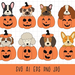 Happy Fall Puppy pompoen svg, Halloween hond png, png sublimatie, puppy pompoen gesneden bestand, schattige pompoen svg, pompoen clipart, herfst honden svg