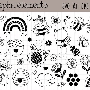 Bee Clipart, Bee Svg, Black and White, Honeycomb Svg, Queen Bee Svg ...