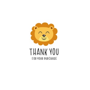 Pode incluir: Um le&atilde;o de desenho animado com um rosto sorridente e olhos fechados. O le&atilde;o &eacute; laranja com uma juba amarela. O texto "THANK YOU FOR YOUR PURCHASE" est&aacute; abaixo do le&atilde;o.